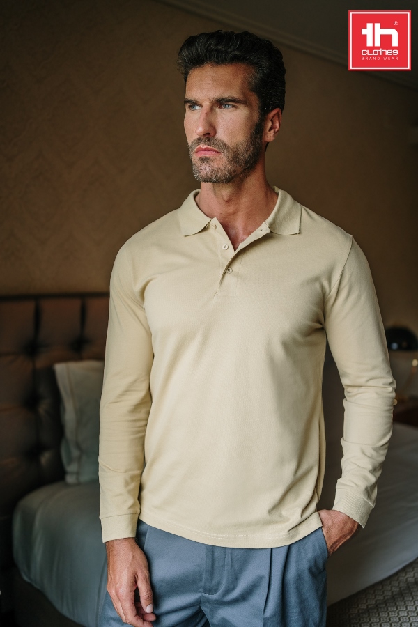 Рубашка-поло мужская BERN 210 с длинным рукавом, синий-1