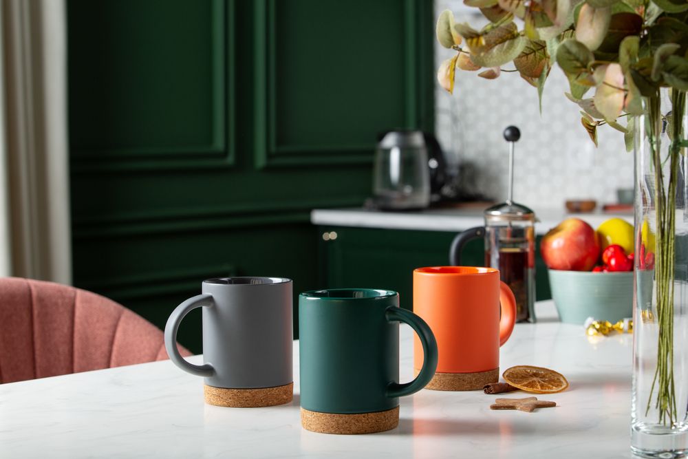 Кружка с пробковой подставкой Corky, зеленая-2