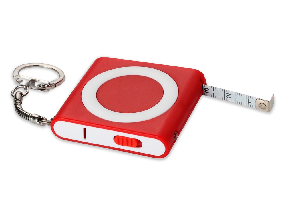 Брелок-рулетка с фонариком, 1 м., красный/белый-2
