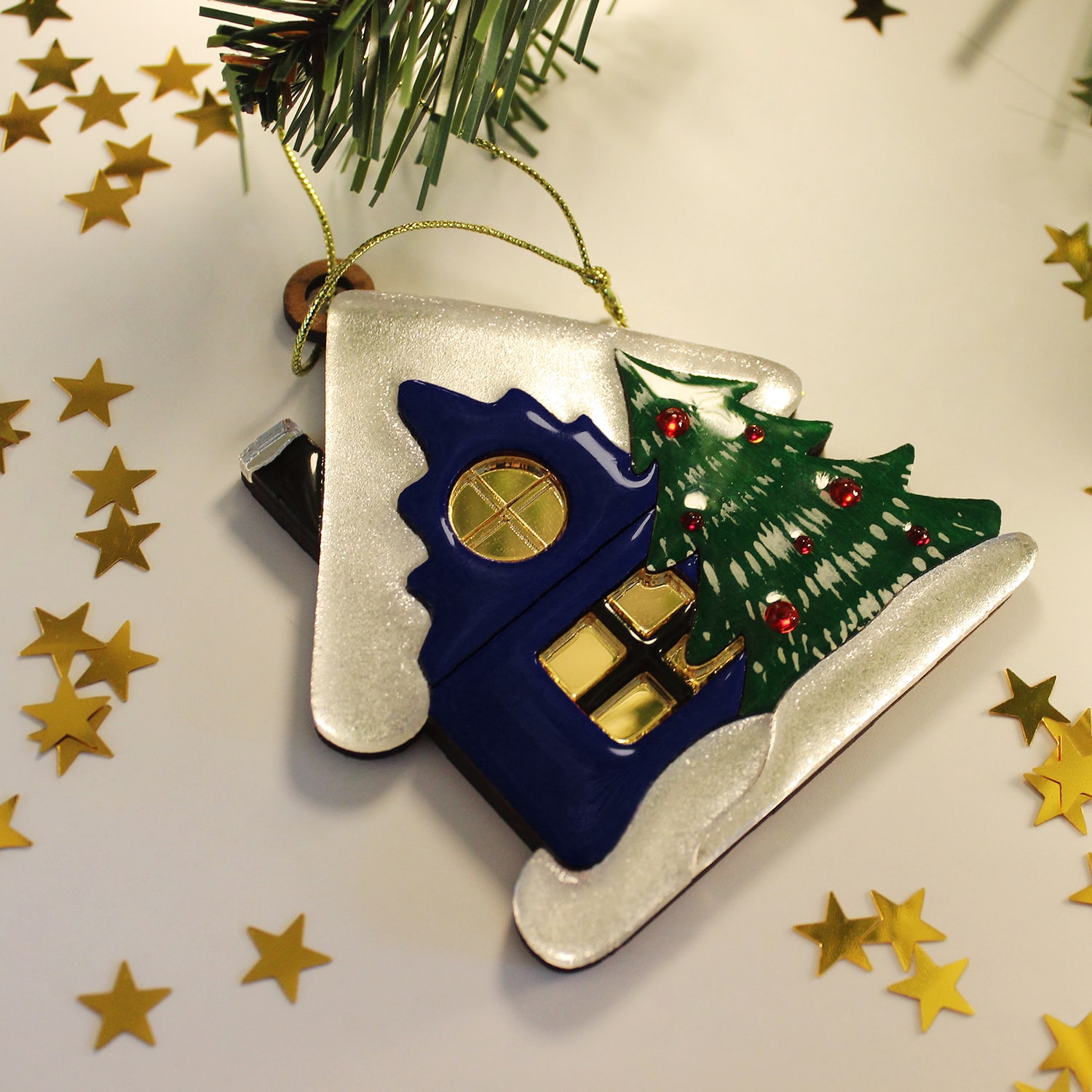 Ёлочная игрушка Домик (синий)-4