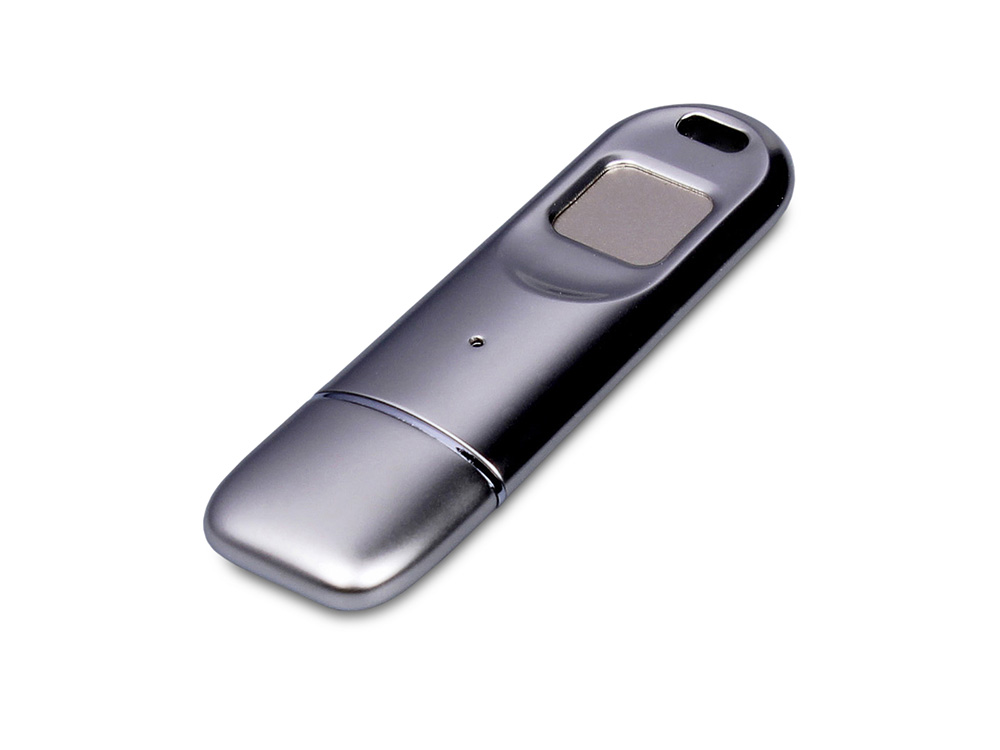 Металлическая флешка со сканером отпечатков пальцев в подарочной упаковке на 128 Гб, серебристый-0