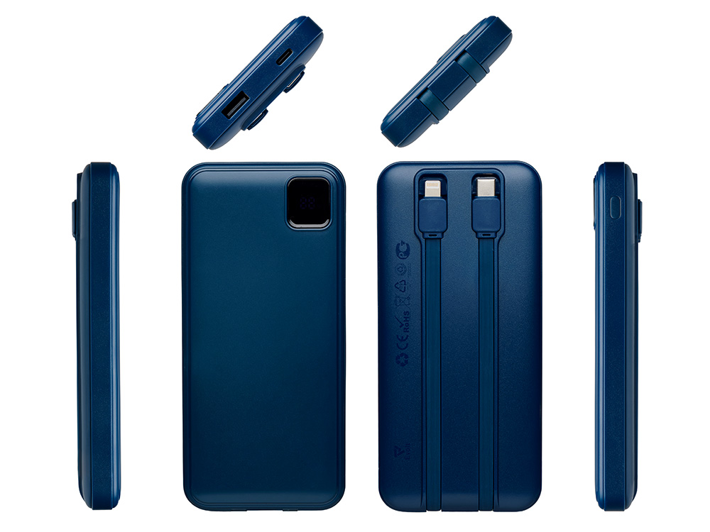 Внешний аккумулятор со встроенными кабелями Фрэйм, 10000мач, темно-синий-2