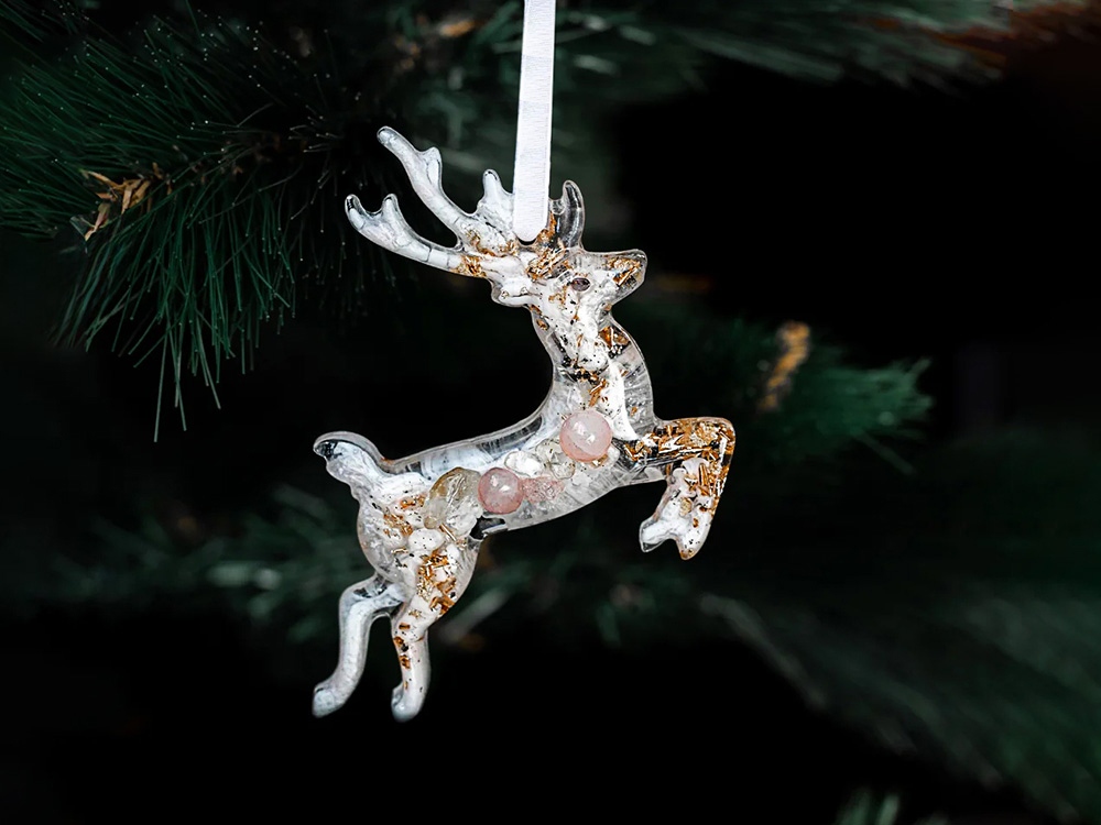 Елочные игрушки ( Снегирь+ Олень+ Ель) Розовый кварц-9