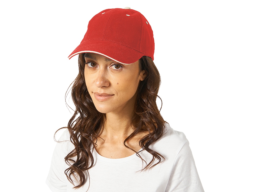 Бейсболка New Castle 6-ти панельная, красный/натуральный-2