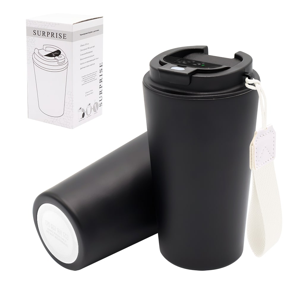 Термокружка Surprise To Go с индикатором, Чёрный/белый-0