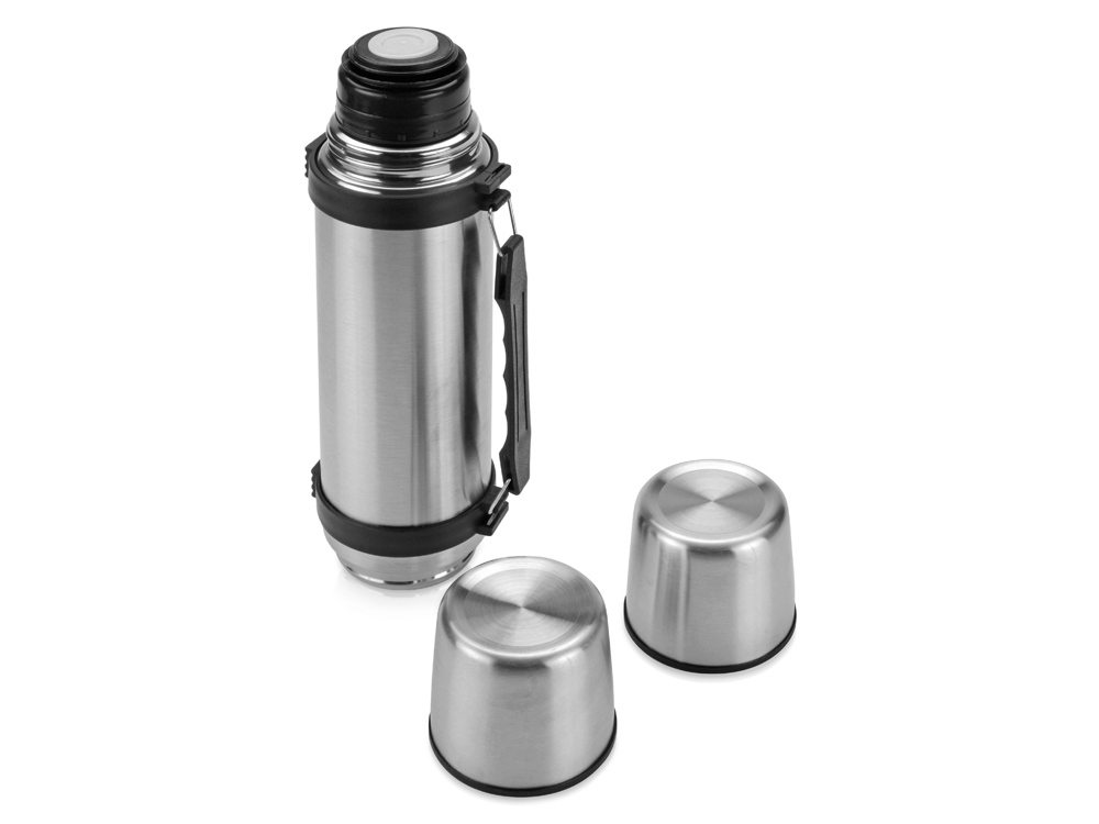 Термос на 750 мл с ручкой и двумя крышками Чай вдвоем, серебристый-1