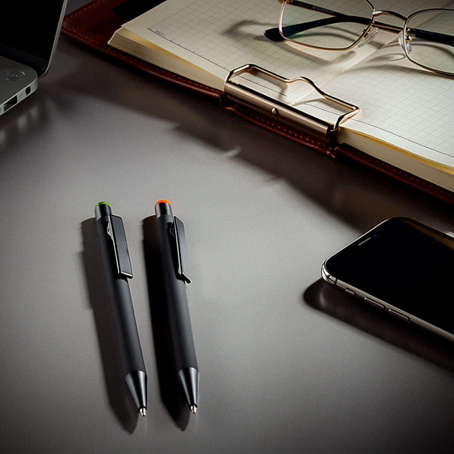 Ручка шариковая FACTOR BLACK со стилусом, черный, оранжевый-3