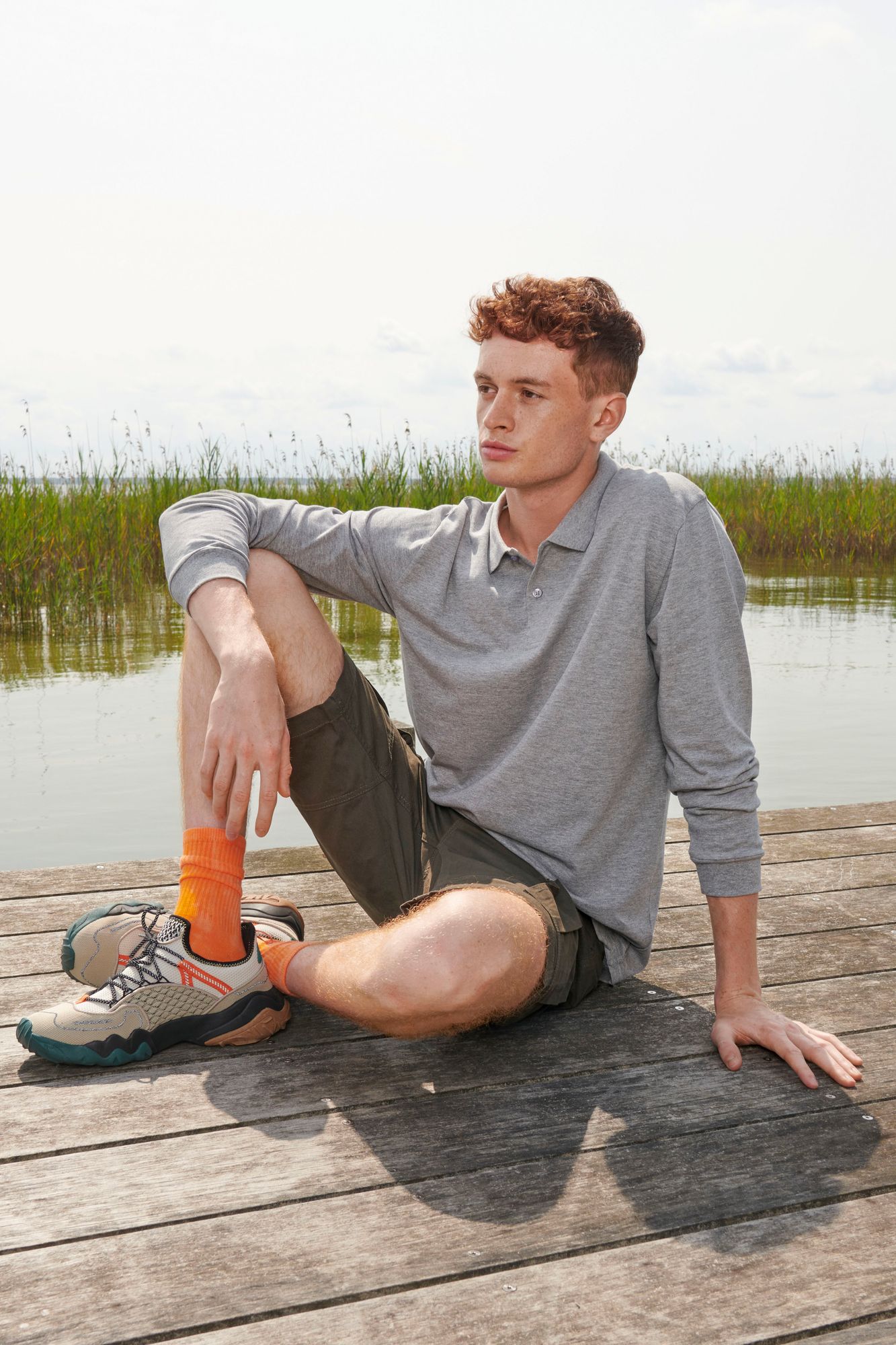 Рубашка поло унисекс с длинным рукавом Planet LSL, серый меланж-4