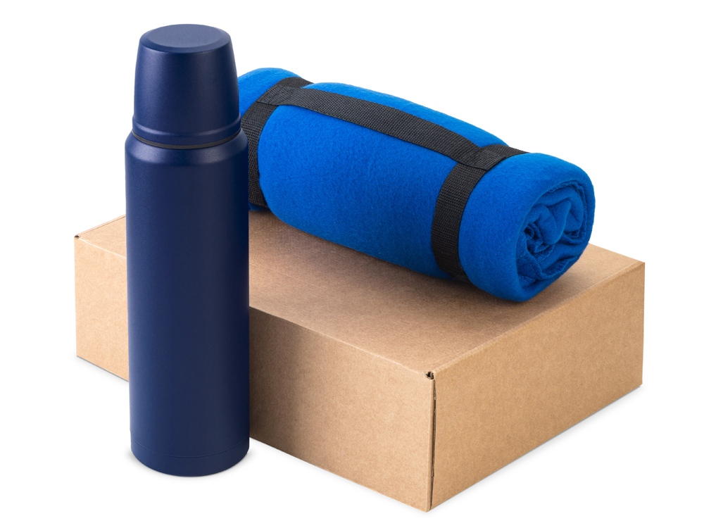 Подарочный набор с термосом и пледом Serenity, синий-0