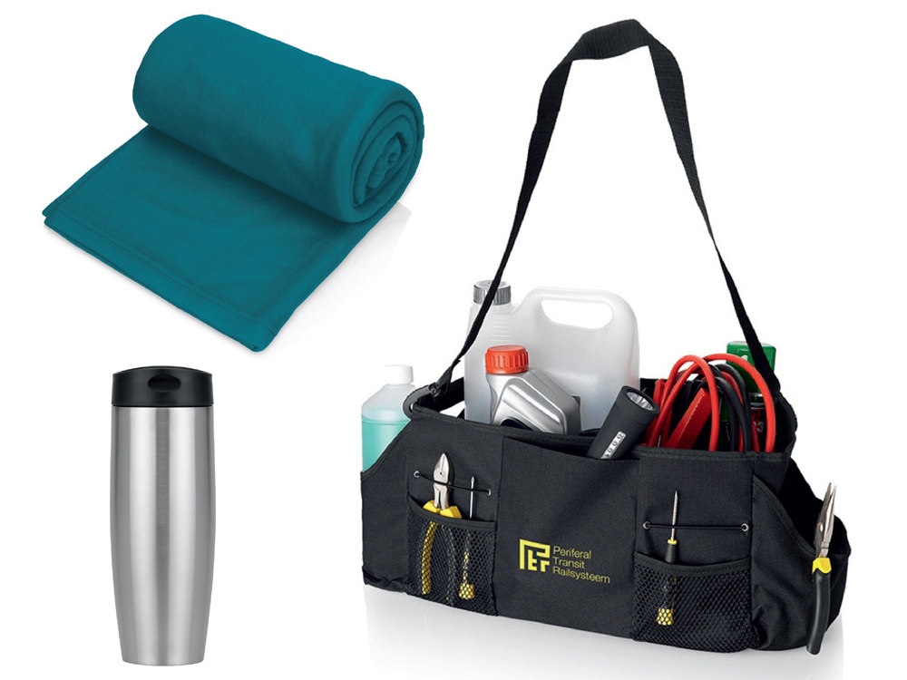 Подарочный набор с пледом, термокружкой и сумкой для инструментов, индиго-0