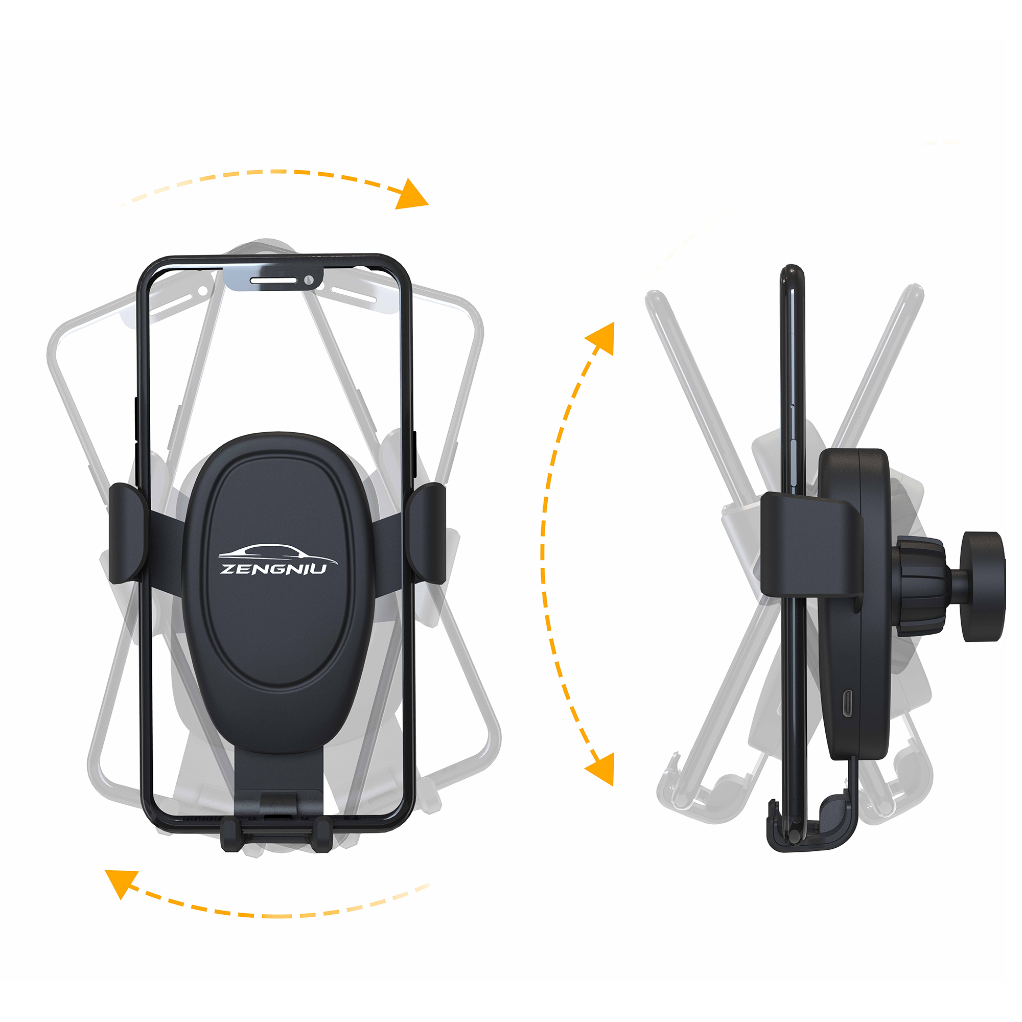 Автомобильное беспроводное (10W) зарядное устройство "Clamp SOFTTOUCH" с подсветкой логотипа, покрытие soft touch-3