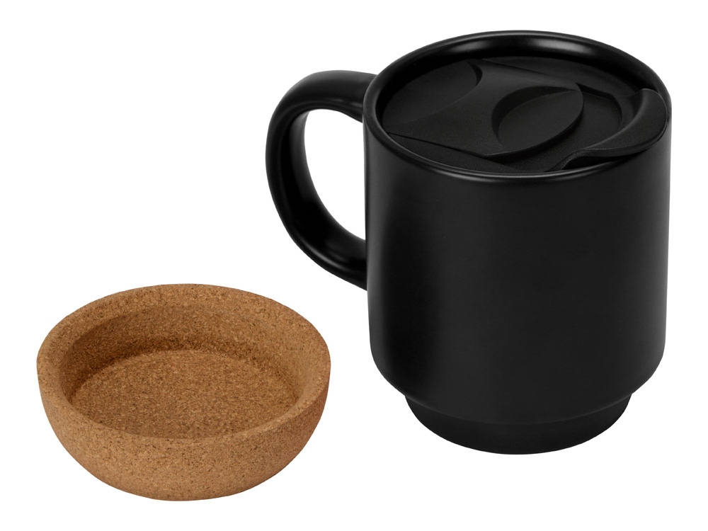 Кружка Denpasar с пробковым дном и крышкой, цветная с двух сторон, черный-2