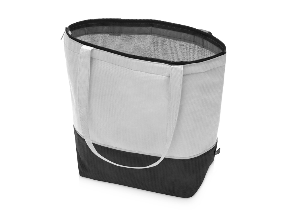 Сумка-холодильник Reviver с длинными ручками из нетканого переработанного материала RPET, белый/черный-1