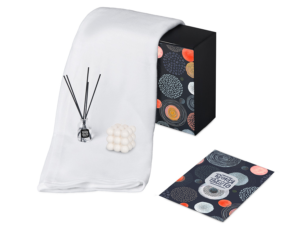 Подарочный набор с пледом, свечой и диффузором, белый-0