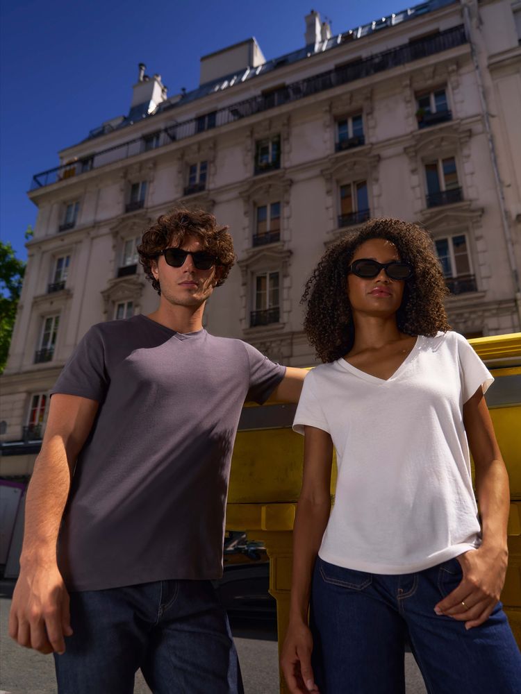 Футболка унисекс Regent с V-образным вырезом, серый меланж-4