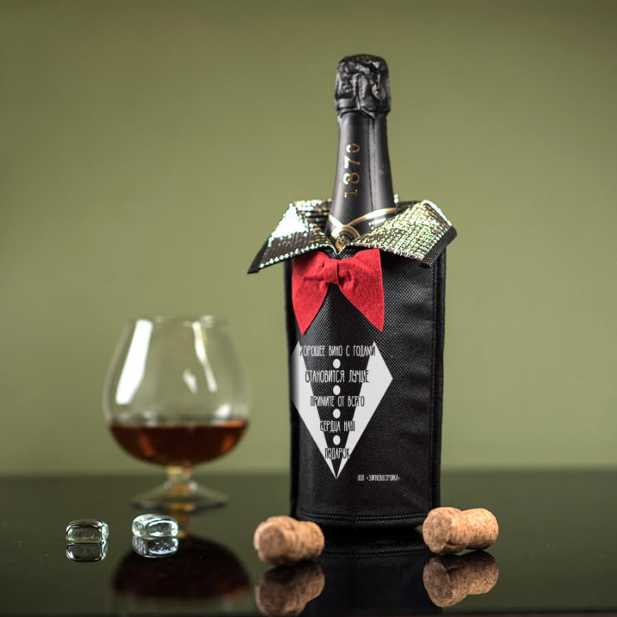 Термочехол на бутылку   "Фрак", красный, черный-1