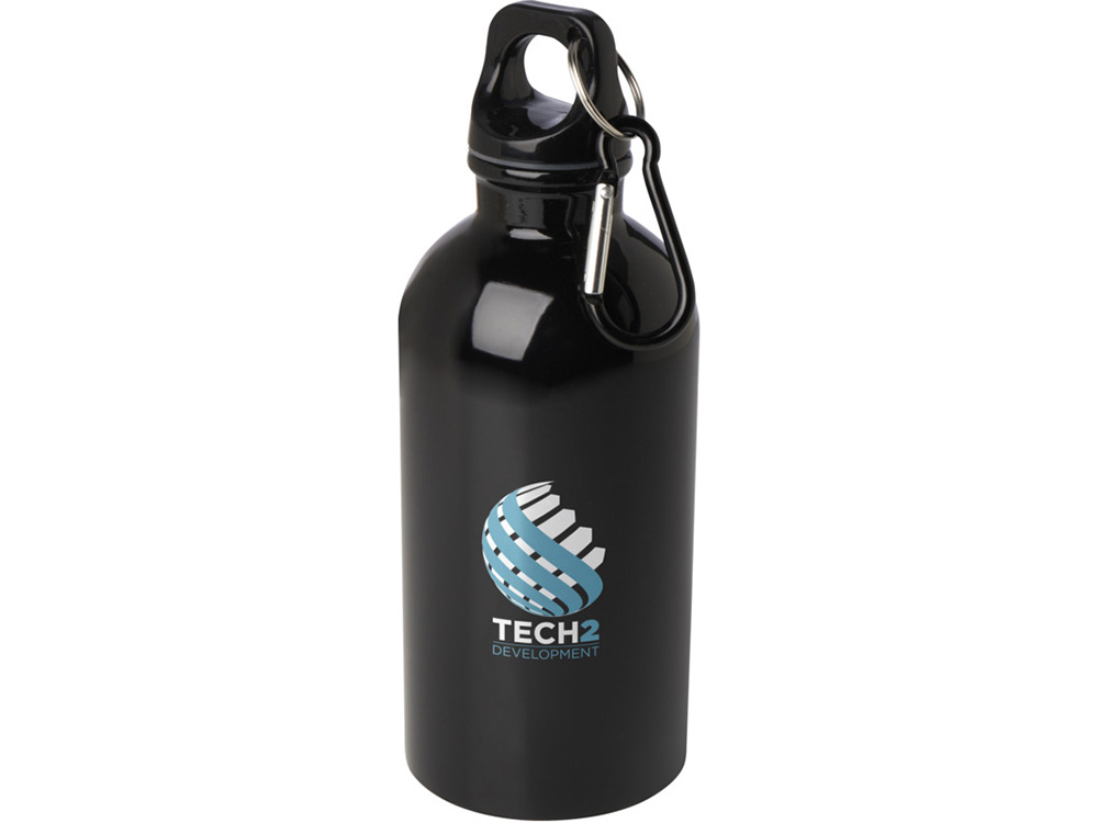 Одностенная бутылка для воды с карабином Oregon, изготовленная из нержавеющей стали, сертифицированной по стандарту RCS, объемом 400 мл - сплошной черный-3