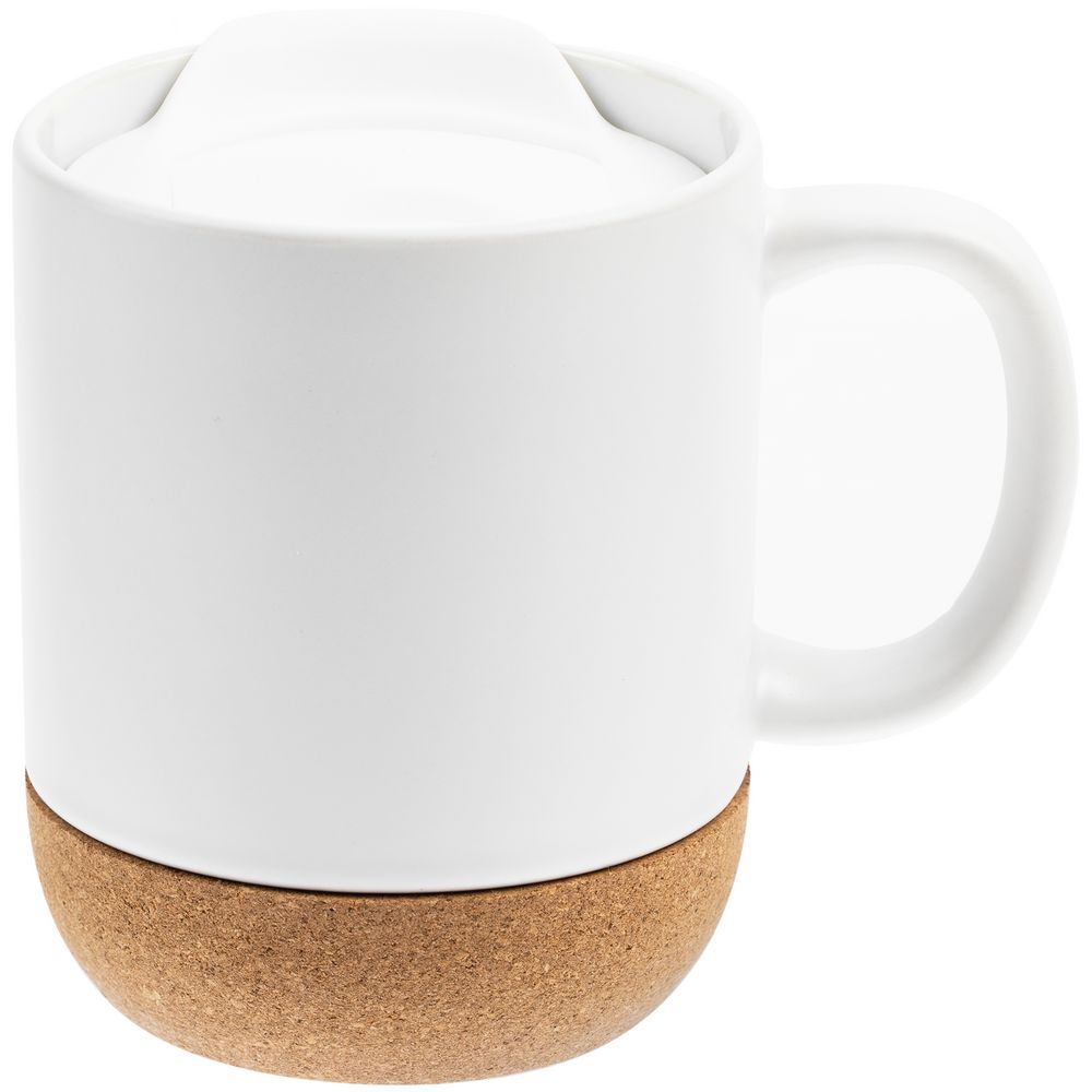 Кружка с пробковой подставкой Corky Walk для сублимационной печати, матовая, белая-1