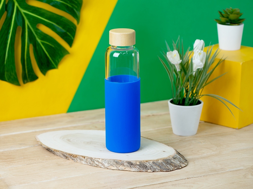 Бутылка для воды стеклянная Refine, в чехле, 550 мл, синий-7