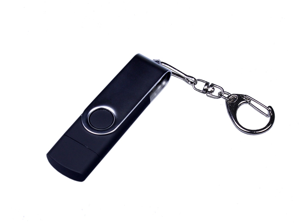 USB-флешка на 64 ГБ поворотный механизм, c двумя дополнительными разъемами MicroUSB и TypeC, черный-0