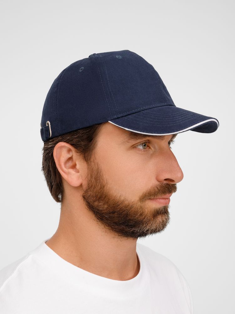 Бейсболка Buffalo, темно-синяя с белым-3