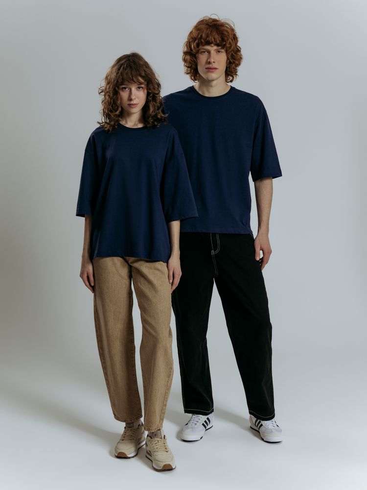 Футболка оверсайз унисекс Base Space, темно-синяя-6