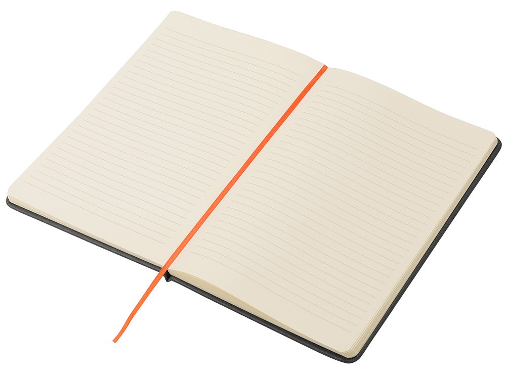 Блокнот Color линованный А5 в твердой обложке с резинкой, серый/оранжевый-1