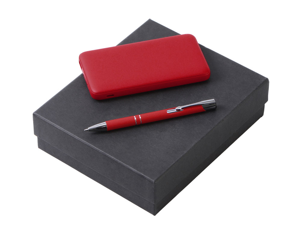 Подарочный набор c ручкой и повербанком 10000 mAh, красный-0