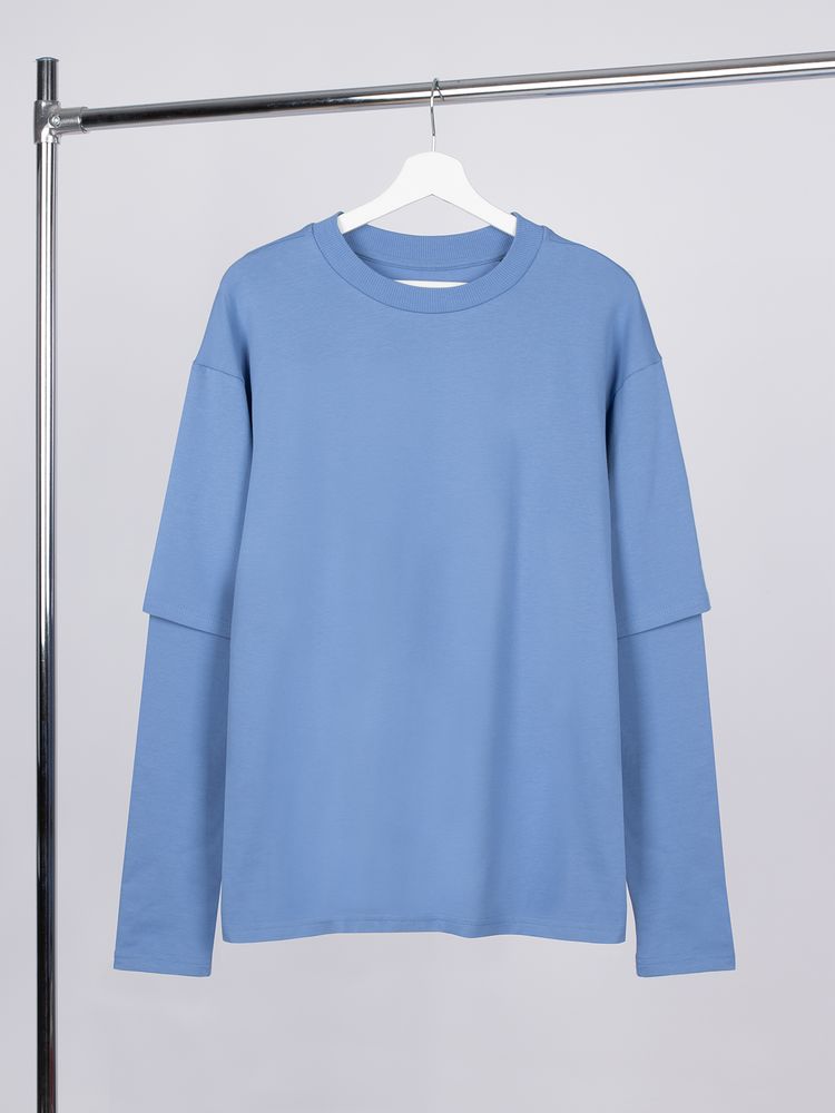 Футболка оверсайз с двойным рукавом Kosmos, синяя-3