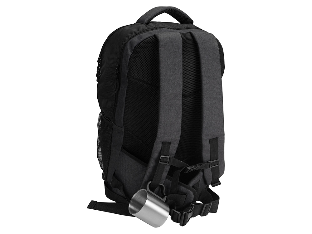 Стальная кружка Climber с пластиковой ручкой, серебристый/черный-1