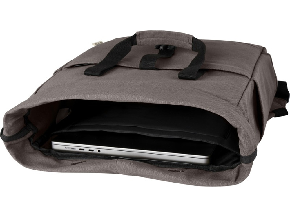 Рюкзак для 15-дюймового ноутбука Joey объемом 15 л из брезента, переработанного по стандарту GRS, со сворачивающимся верхом, серый-4