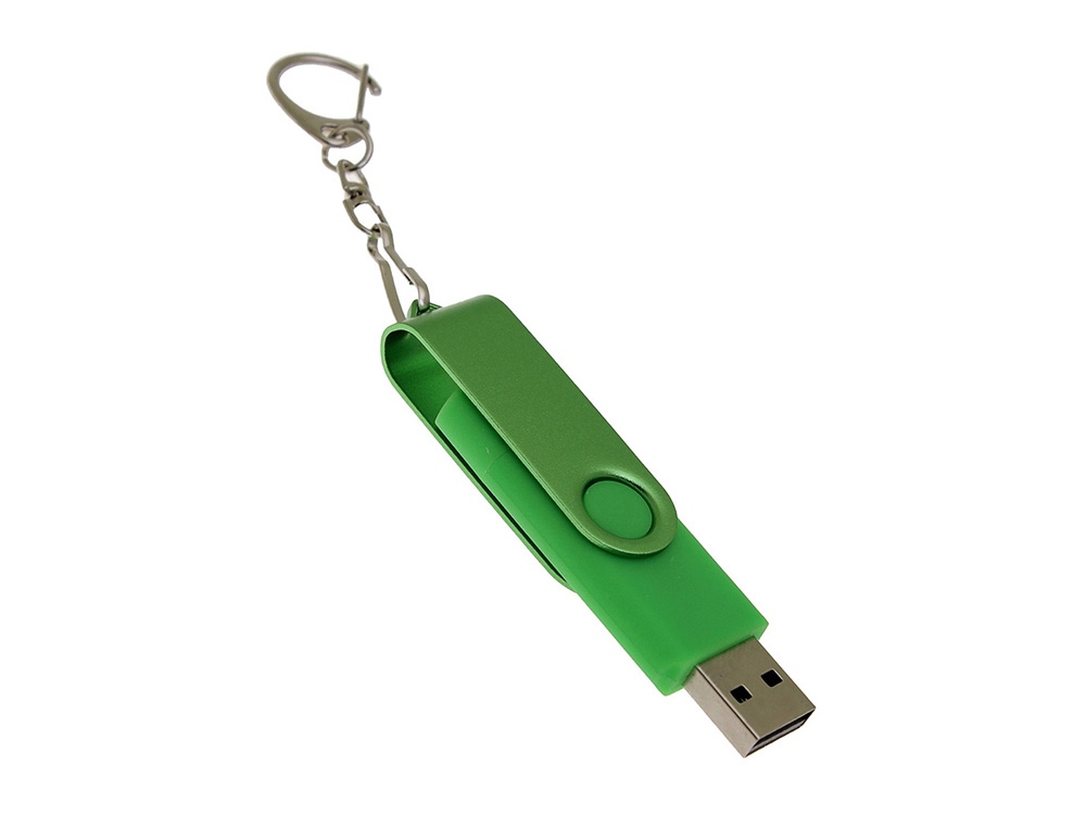 USB-флешка на 32 Гб 2 в 1 поворотный механизм, c дополнительным разъемом Type-C с одноцветным металлическим клипом, зеленый-2