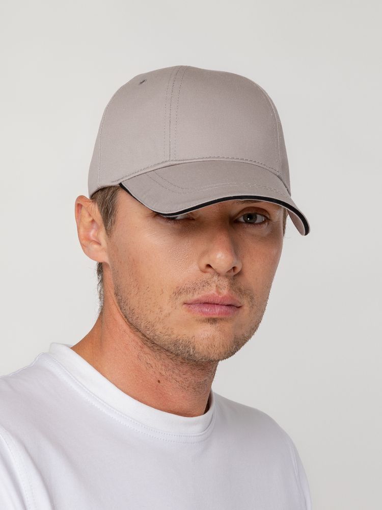 Бейсболка Canopy, серая с черным кантом-5