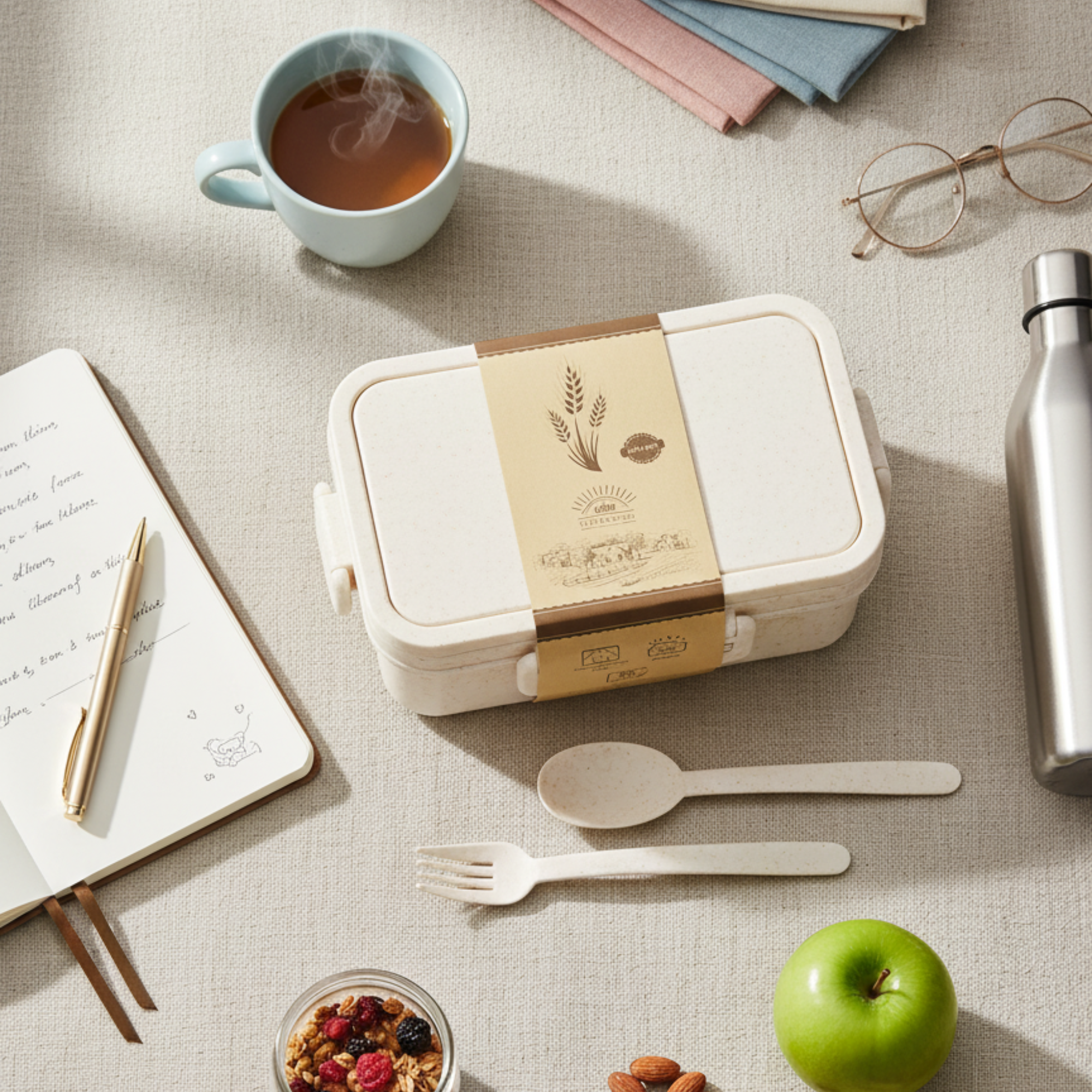 Ланчбокс (контейнер для еды) Inar из пшеничного волокна, Бежевый.-5