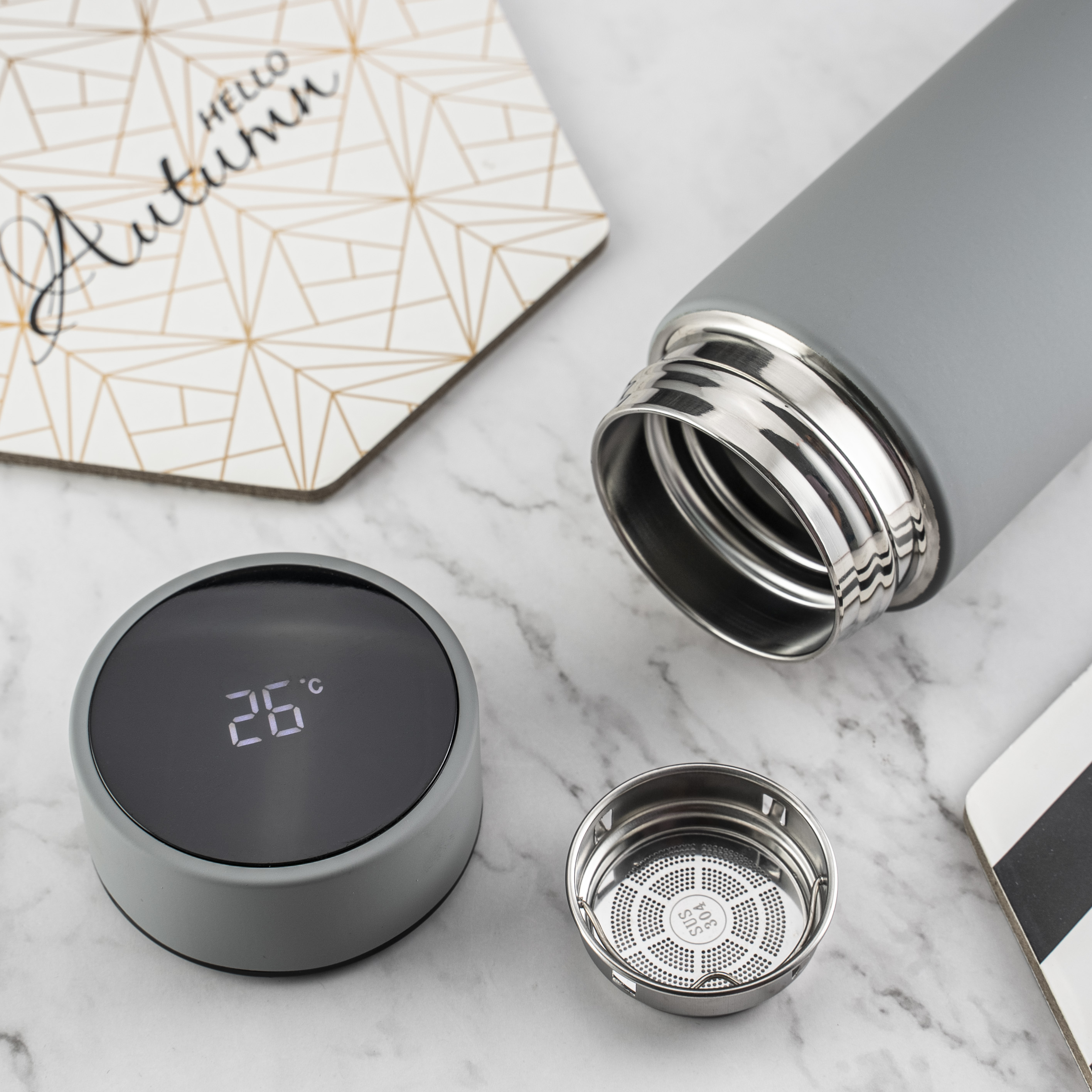 Термос Reactor софт-тач с датчиком температуры (серый)-4