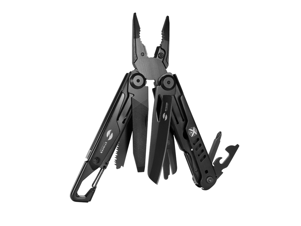 Мультитул Stinger, 115 мм, 14 функций, сталь, черный, в комплекте нейлоновый чехол-0