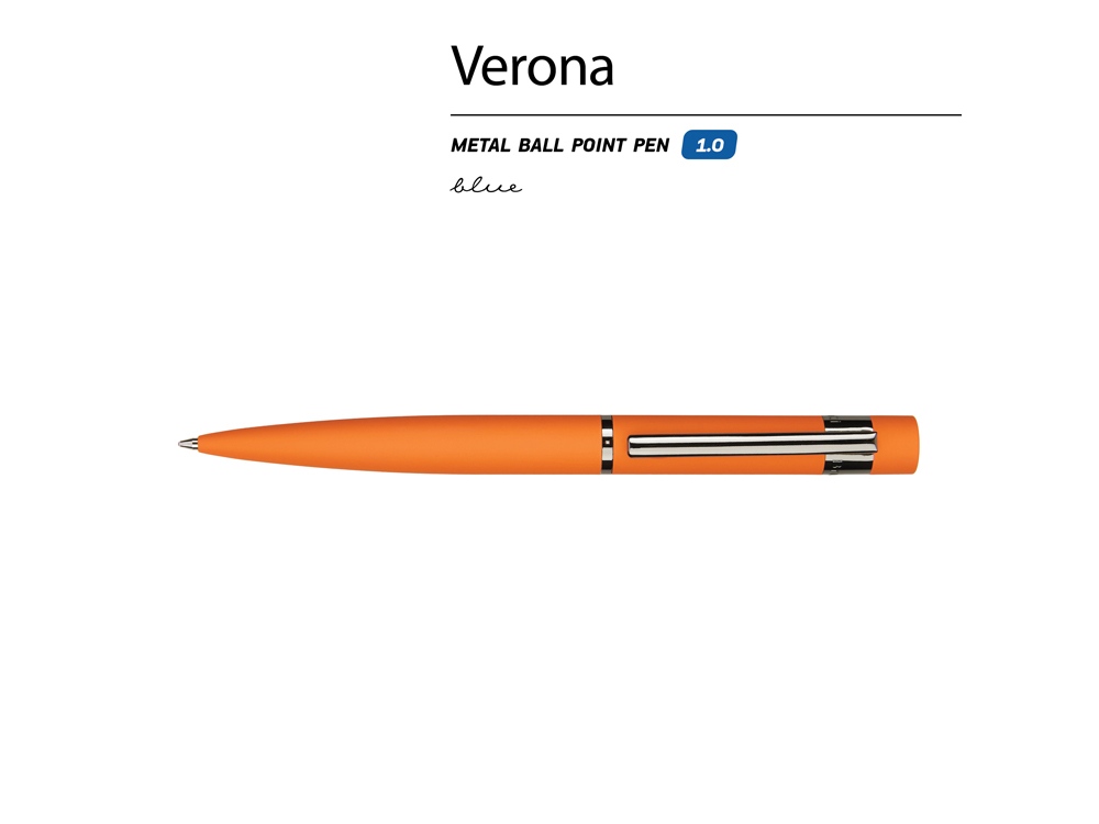Ручка металлическая шариковая Verona, софт-тач, 1.0 мм, оранжевый-1