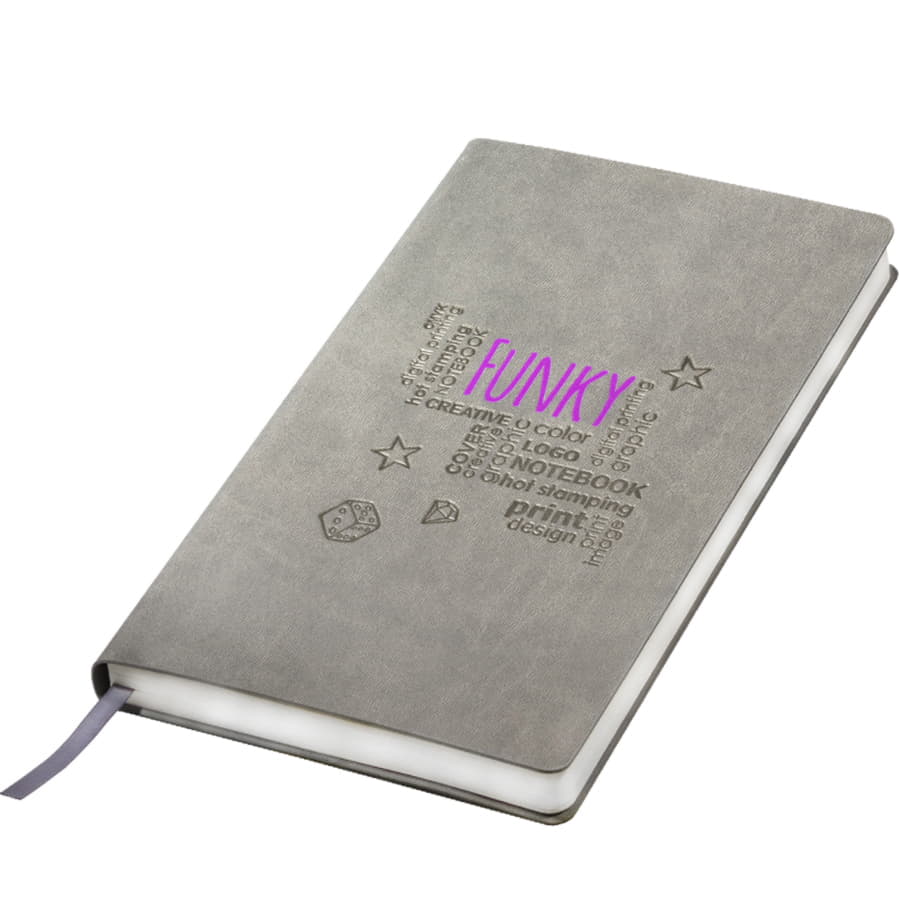 Бизнес-блокнот FUNKY А5, с цветным  форзацем, мягкая обложка,  в линейку, серый, фиолетовый-3