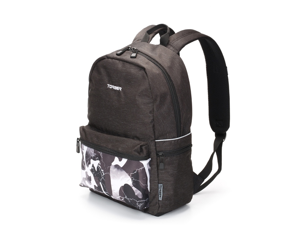 Рюкзак TORBER GRAFFI, серый с карманом черно-белого цвета, полиэстер, 44 х 31 х 18 см-1