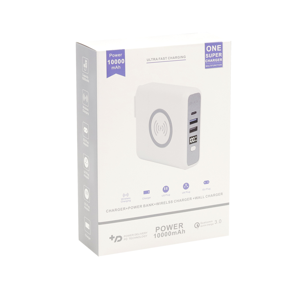 Внешний аккумулятор Gemini с беспроводной зарядкой и сетевым адаптером, Белый-3