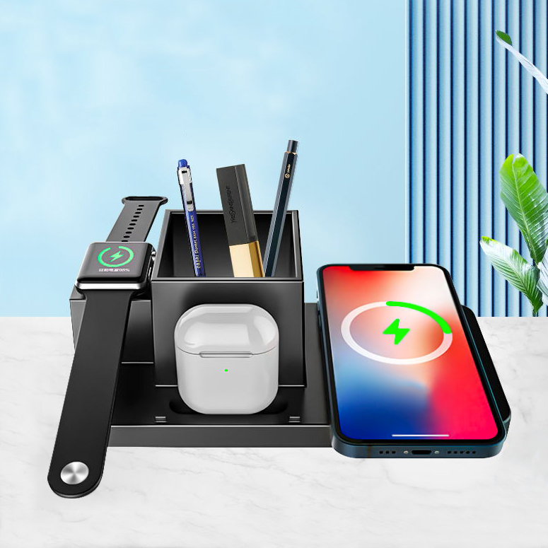 Настольный органайзер Medow c беспроводной зарядкой 15W, Черный-2
