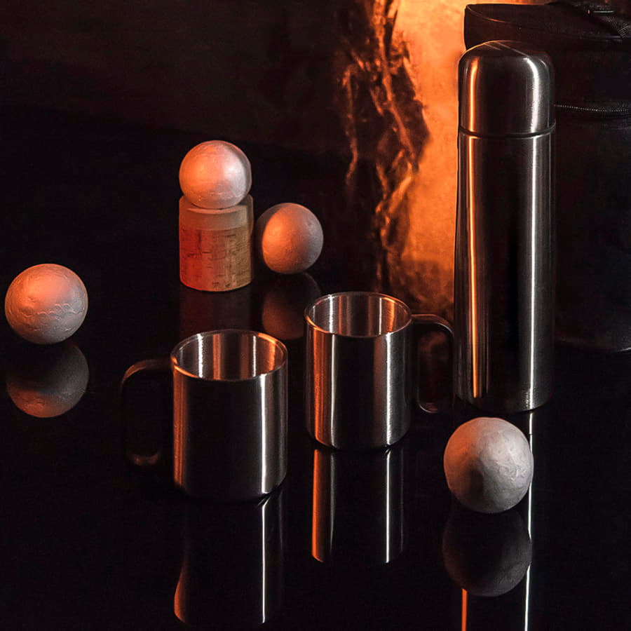 Термос, 2 кружки в чехле: 26х16х10 см; термос 500 мл; кружки 220 мл; металл, нейлон, серебристый, черный-6