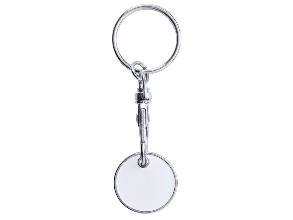 Брелок с монетой для тележки супермаркета, белый-0