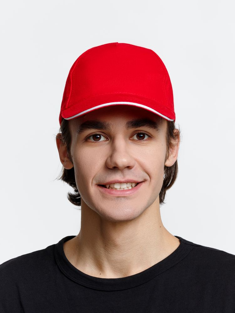 Бейсболка Long Beach, красная с белым-6