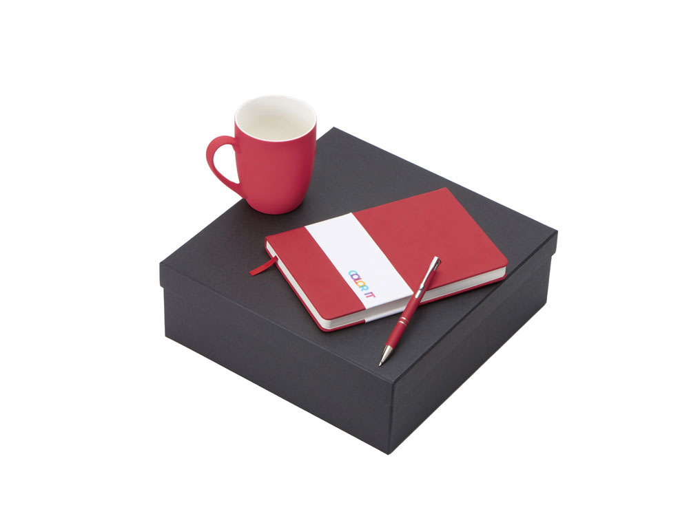 Подарочный набор с блокнотом С2, металлической ручкой и кружкой, красный-0
