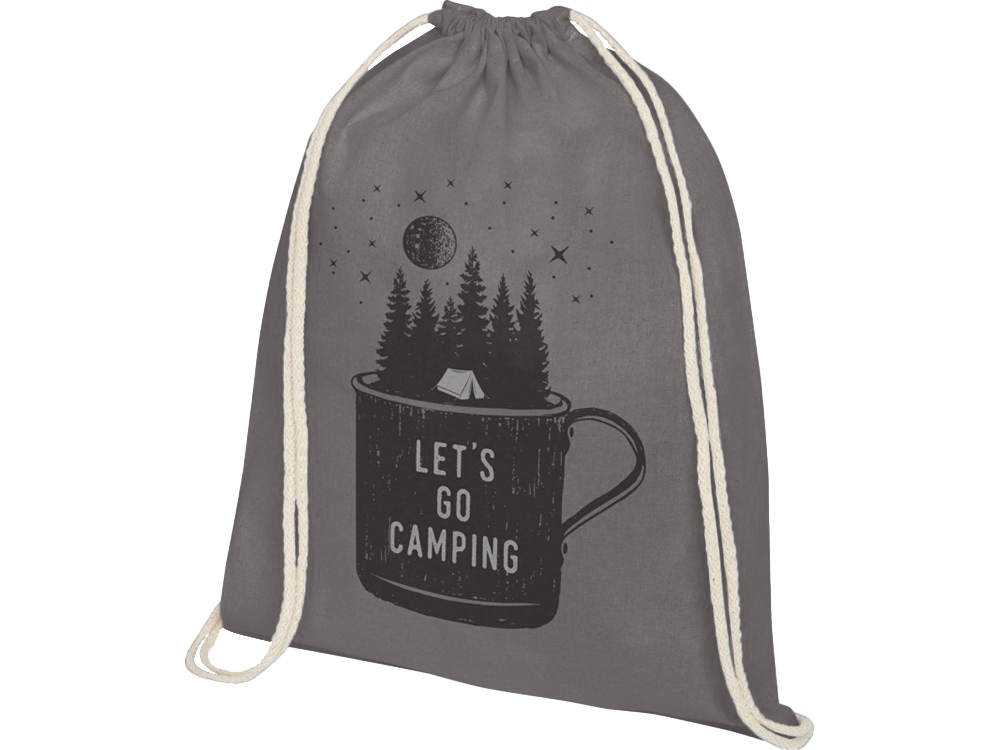 Рюкзак со шнурком Oregon хлопка плотностью 140 г/м2, серый-3