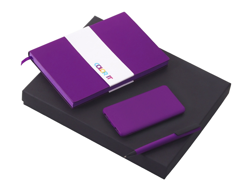 Подарочный набор c блокнотом С1, ручкой и повербанком 5000 mAh, фиолетовый-0