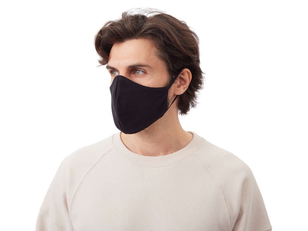 Маска для лица многоразовая с фиксаторами, черная-0