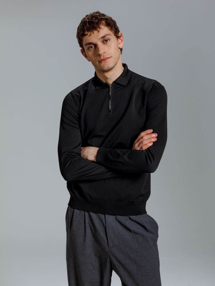 Рубашка поло мужская с длинным рукавом Terrazzo, черная-4