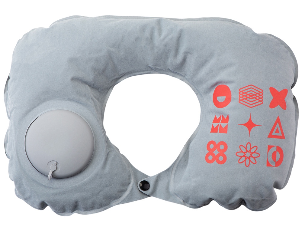 Подушка под шею с помпой Push, серый (термотрансфер)-0